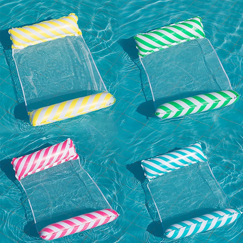 Foldable Striped Inflatable Lounge Chair, Suitable for Swimming Pool Parties and Beach Leisure Floating Beds with Net Backrest