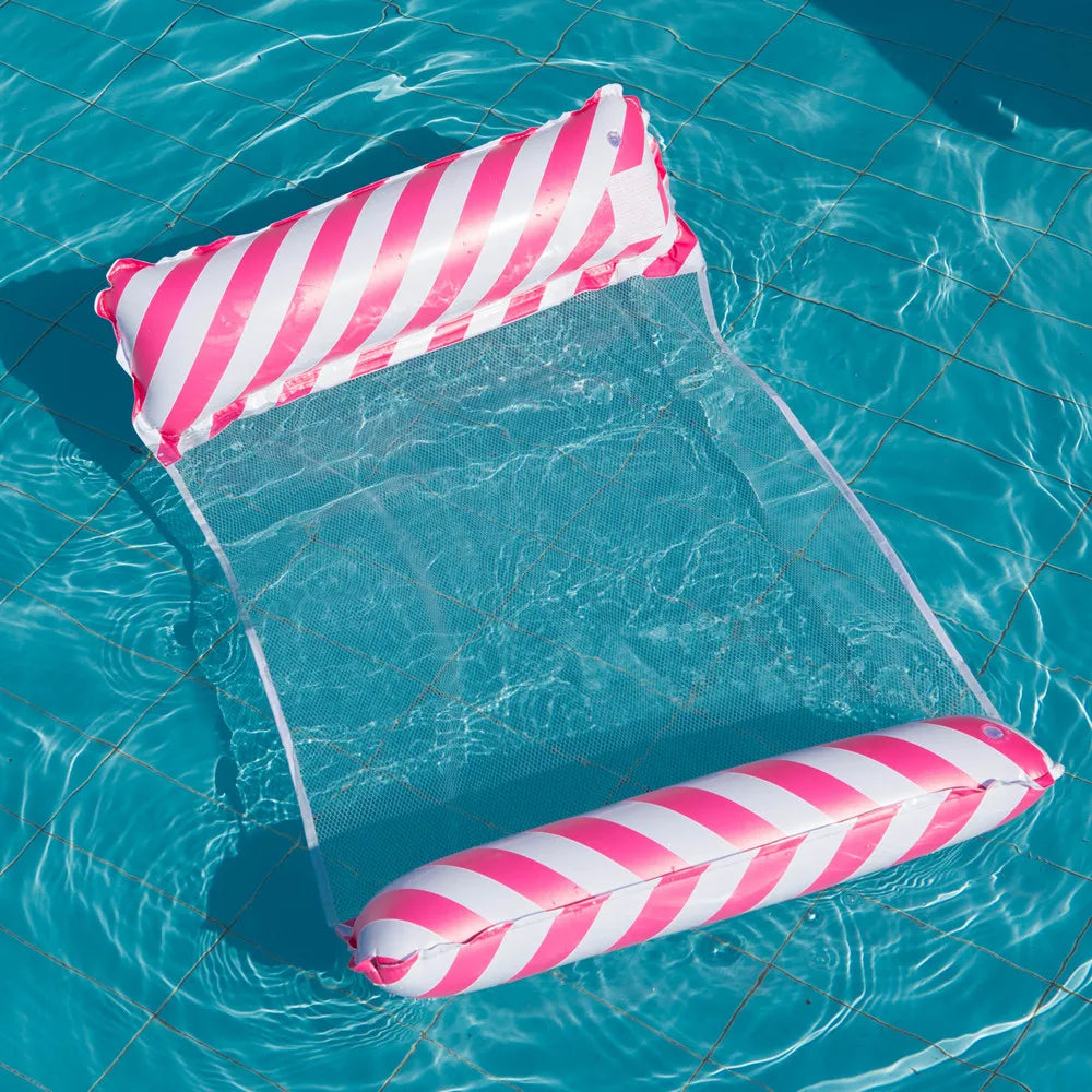 Foldable Striped Inflatable Lounge Chair, Suitable for Swimming Pool Parties and Beach Leisure Floating Beds with Net Backrest