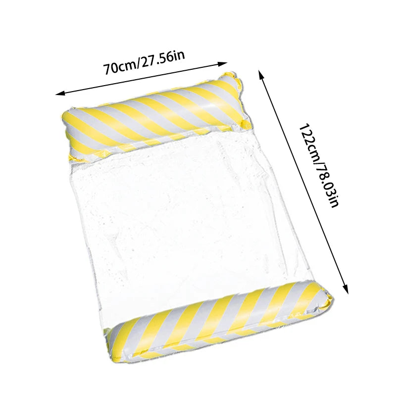 Foldable Striped Inflatable Lounge Chair, Suitable for Swimming Pool Parties and Beach Leisure Floating Beds with Net Backrest
