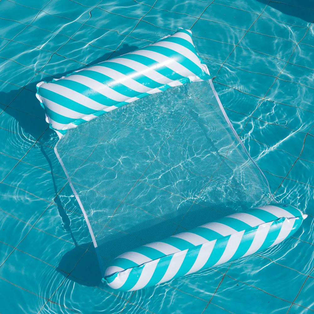 Foldable Striped Inflatable Lounge Chair, Suitable for Swimming Pool Parties and Beach Leisure Floating Beds with Net Backrest