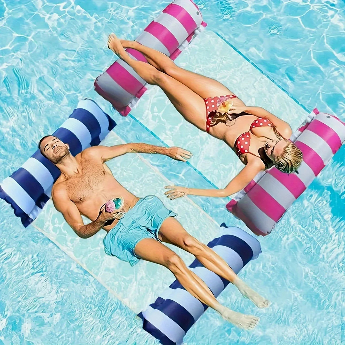 Foldable Striped Inflatable Lounge Chair, Suitable for Swimming Pool Parties and Beach Leisure Floating Beds with Net Backrest